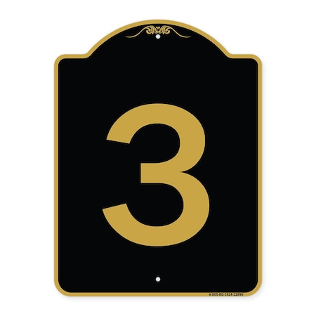 Designer Series Sign-Sign With Number 3, Black & Gold Aluminum Architectural Sign